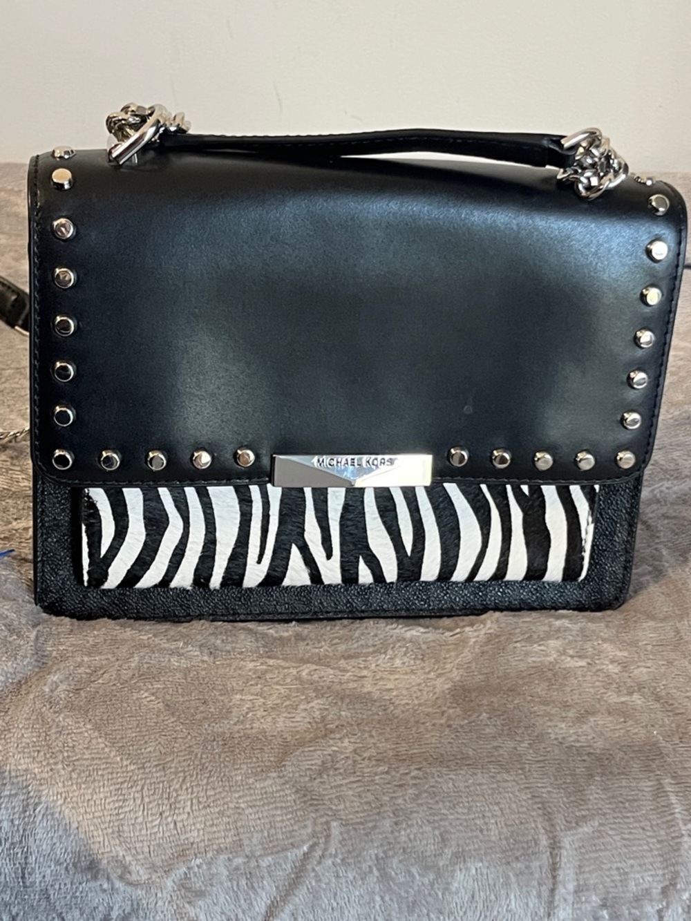 NWOT Michael Kors Jade Black Calf Hair Shoulder Bag Zebra - Picture 2 of 9